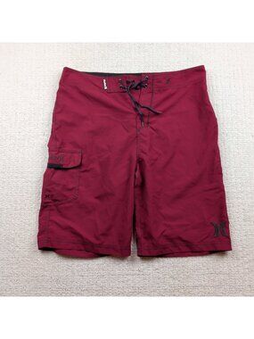 Y2K Hurley Board Shorts Swim Trunks Cargo Men’s 32 Dark Red Surfer / Skater